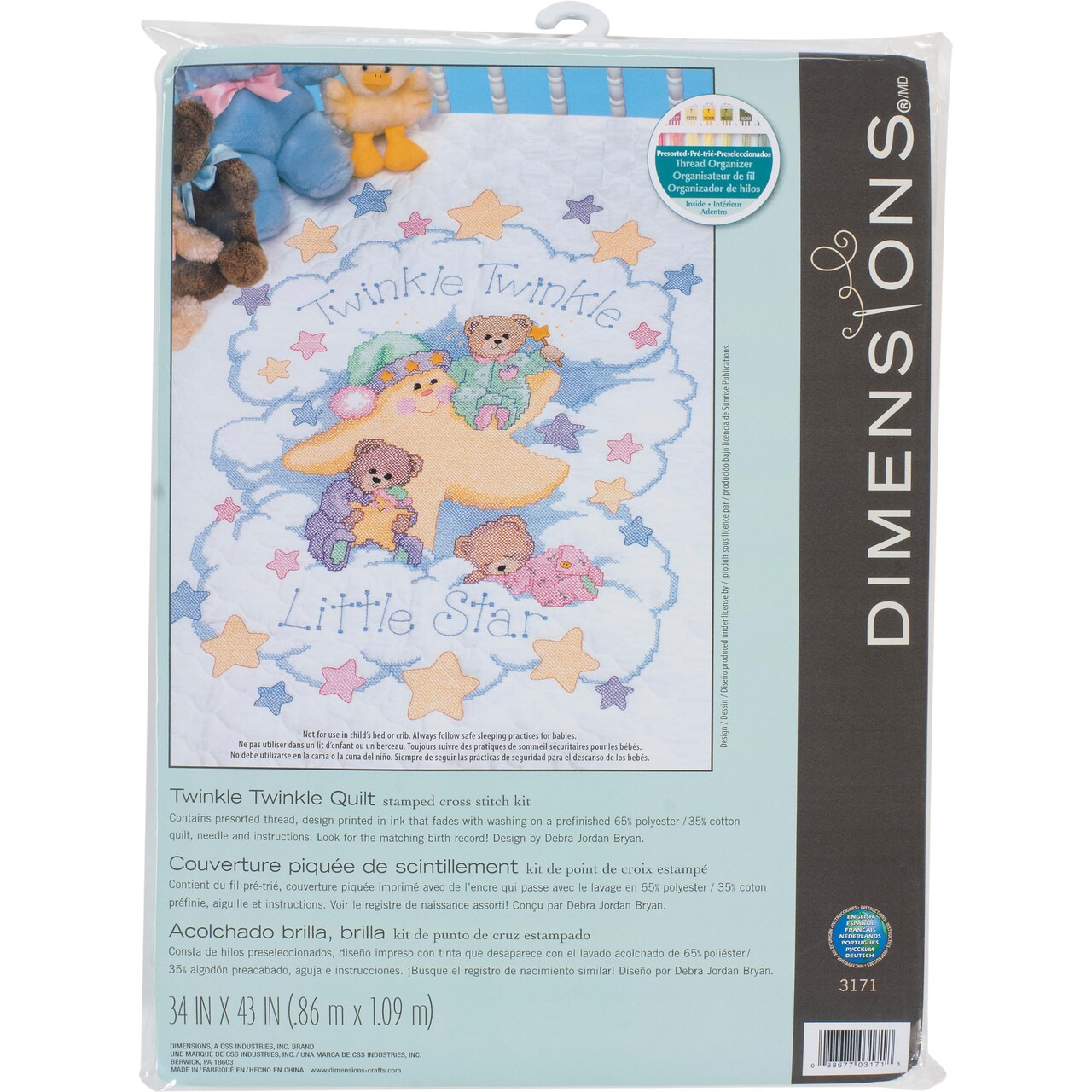 DIMENSIONS 3171 Twinkle Twinkle Twinkle Quilt Stamped Cross Stitch Kit, 34'' W x 43'' H White